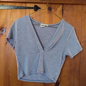 Caution To The Wind Blue Striped Crop Top